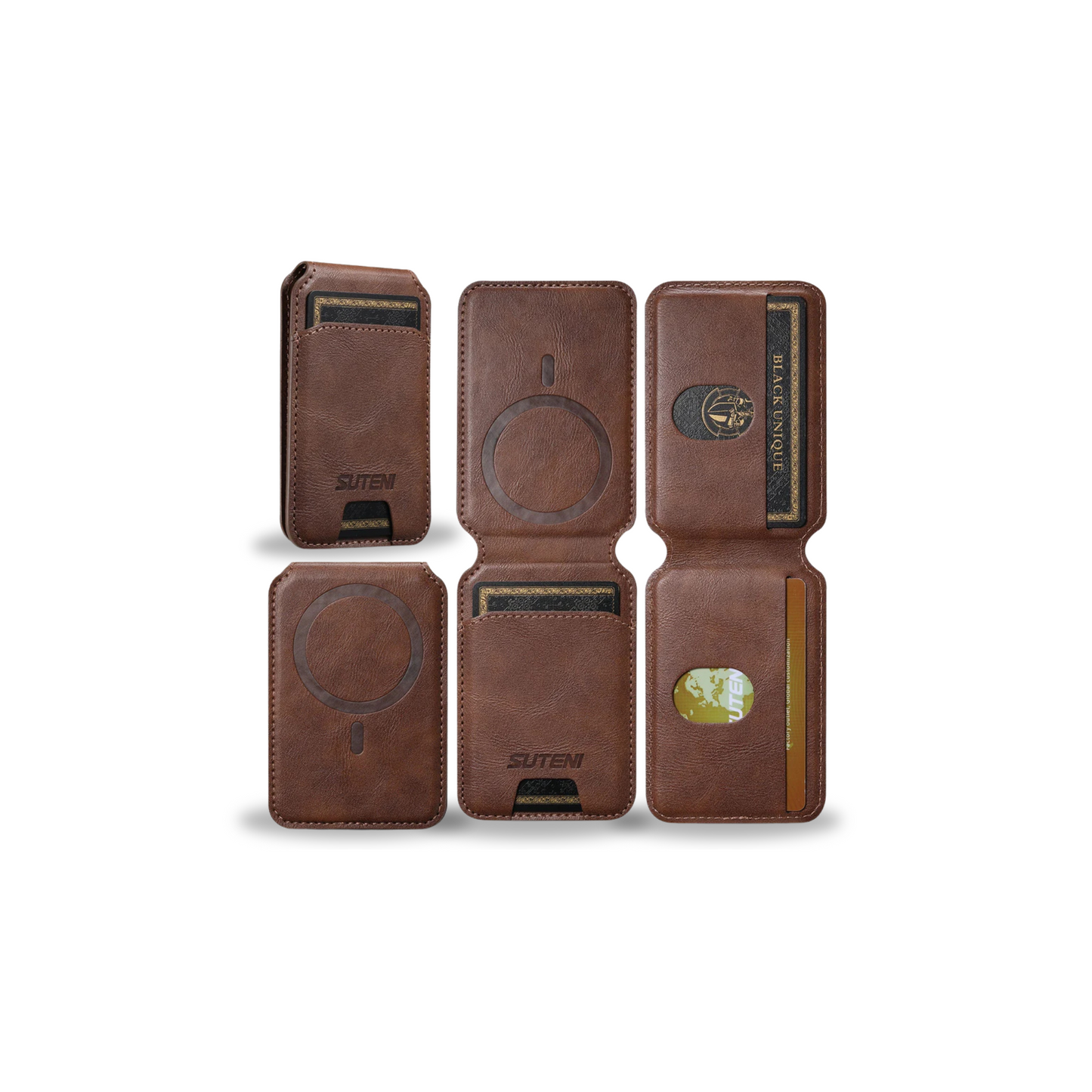 Android Universal Phone Magnetic Card Holder MagSafe Magnetic Ring PU Leather