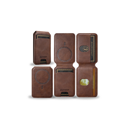 Android Universal Phone Magnetic Card Holder MagSafe Magnetic Ring PU Leather